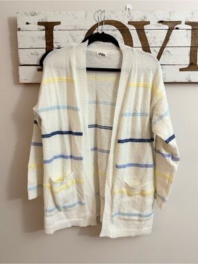 Pulse Cream Open-Front Cardigan with Pastel Stripes